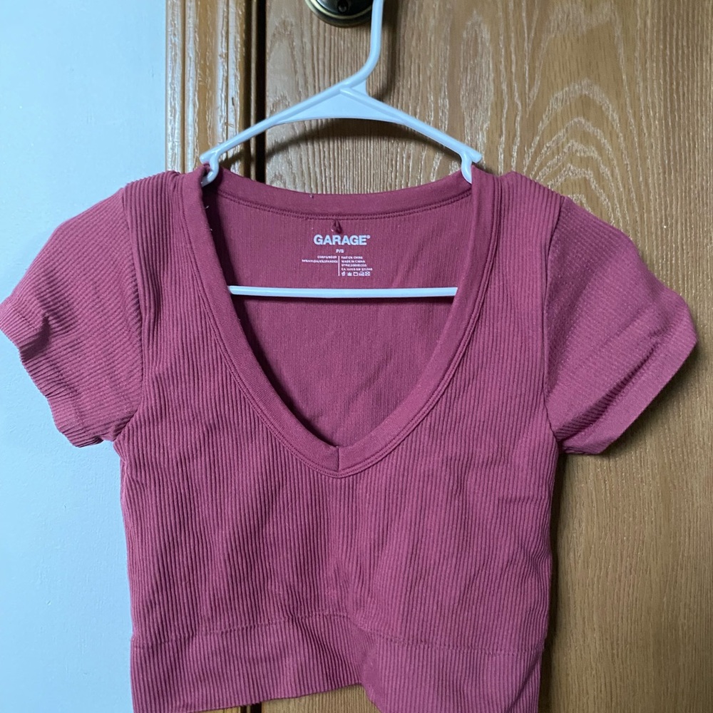Garage Women's Ribbed V-Neck Top - Pink